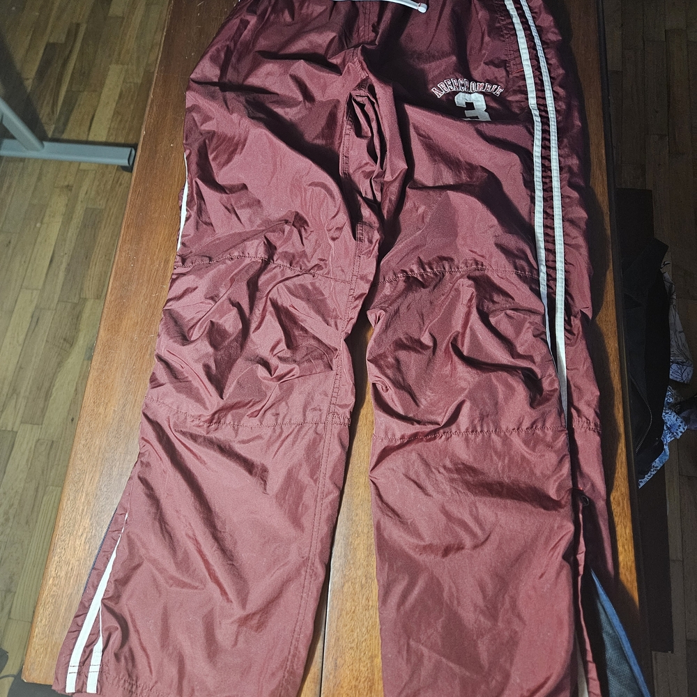 Abercrombie & Fitch Maroon Track Pants with Stripes